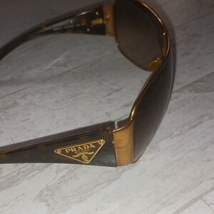 Prada Brown Gradient Shield Sunglasses with Gold Trim